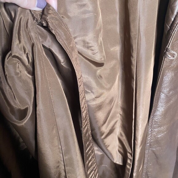 Dan Di Modes Womens Vtg Leather Jacket Fur Collar Long With Belt Sz 16 Trench - Picture 10 of 12